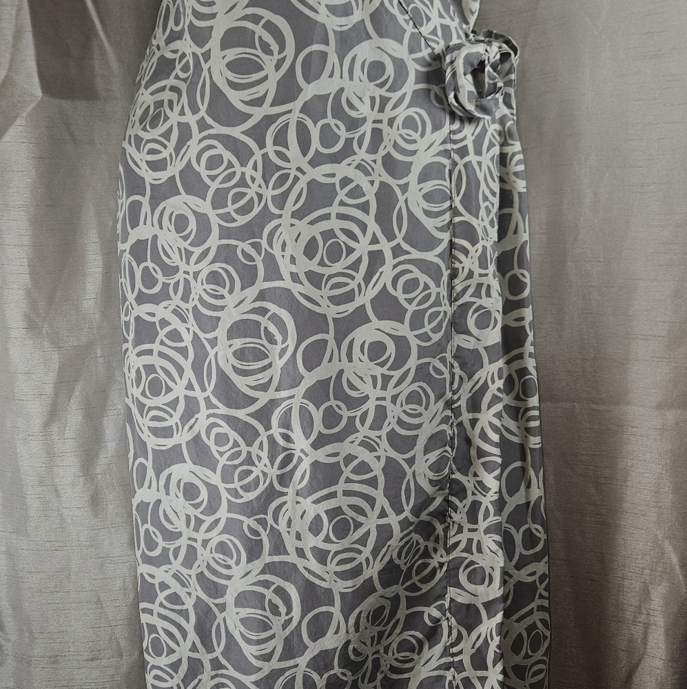 Garnet Hill gray white silk wrap sheath dress Womens 14 - Picture 8 of 10